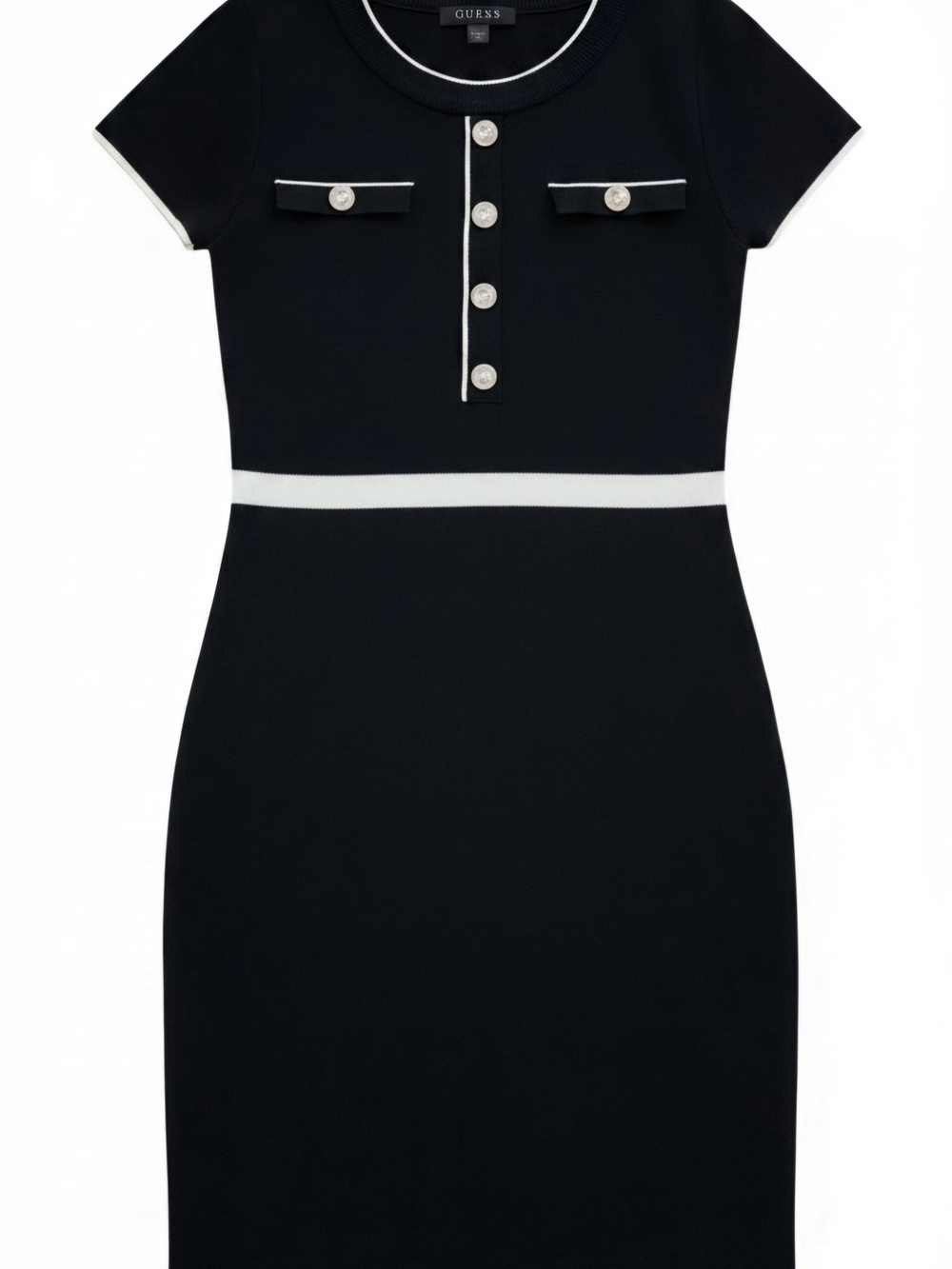 GUESS Black Dress with White Trim and Button Accents